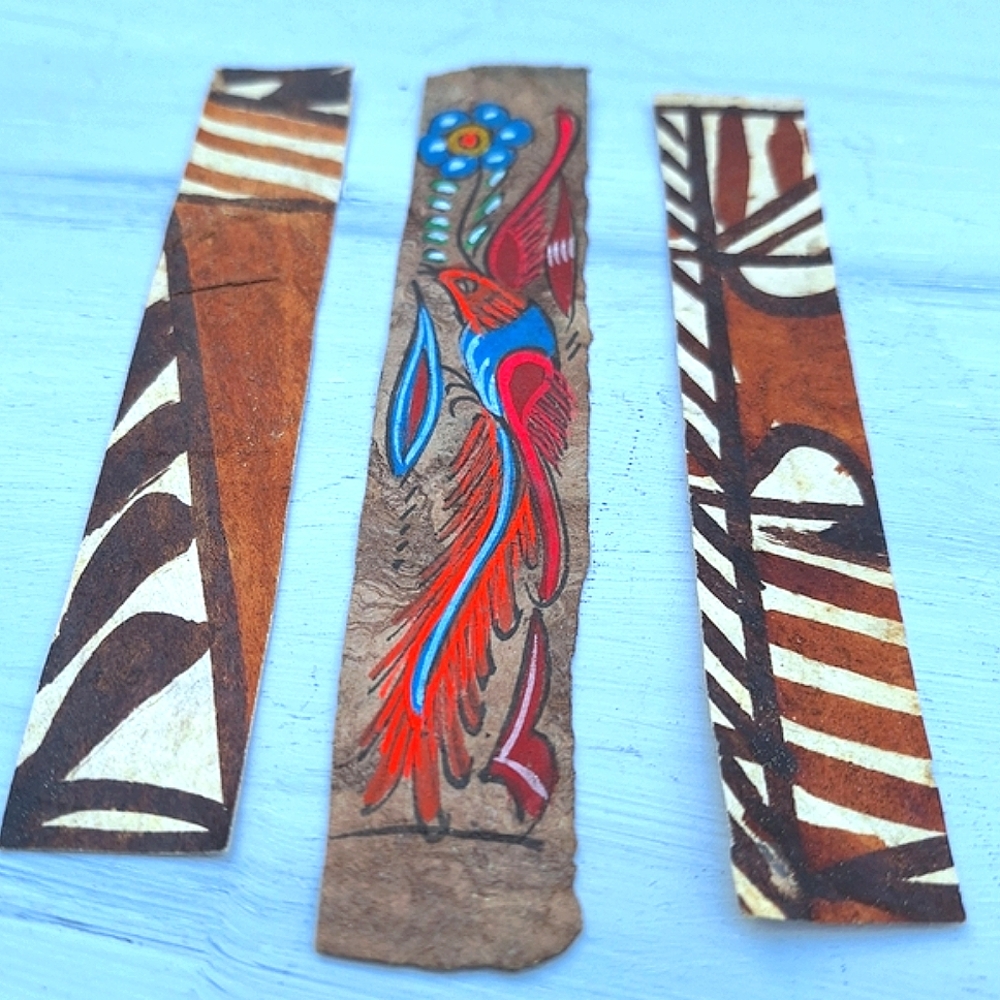 Vintage Bookmark Hand Painted Bird Papyrus Museum Leather Wood Paper